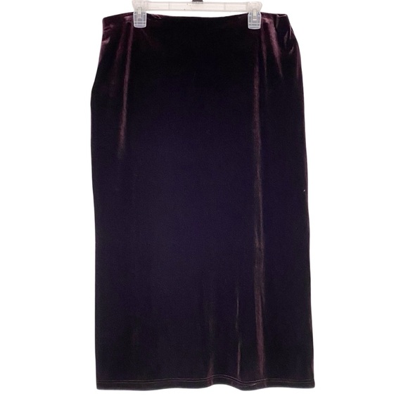 Vintage 90s Velvet Skirt Womens Size 2XL Midi Brown Burgundy Red Made In USA - Picture 1 of 8